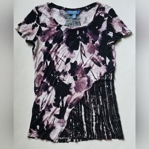 Simply Vera Vera Wang Top Women's Size XS Cap Sleeve Stretch Purple Floral